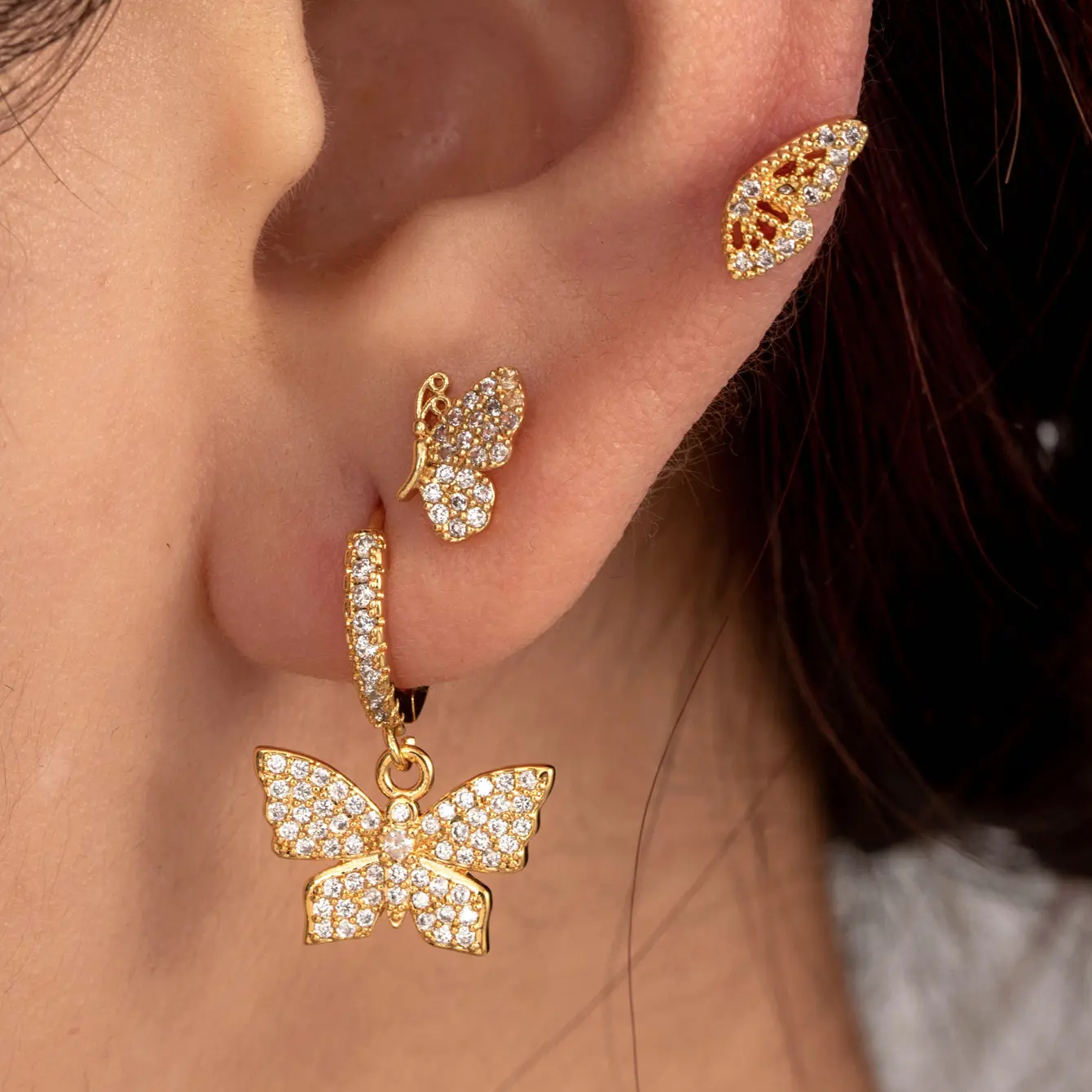 1 Piece Simple Series Classic Animal Copper   Gold Color Zircon Women's Stud Earrings Picture2